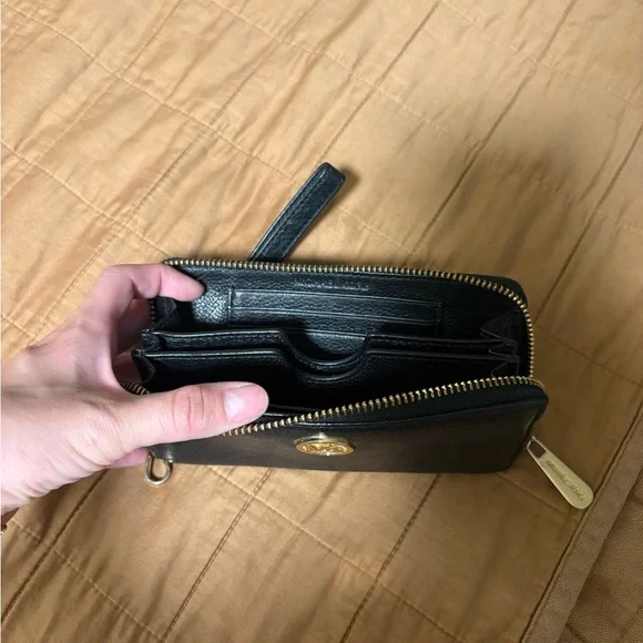 Michael Kors Black Leather Wristlet Wallet | Zip Around - Picture 2 of 7